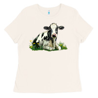 Bone holstein cow sitting Ladies Tee - LillyAllenDesigns