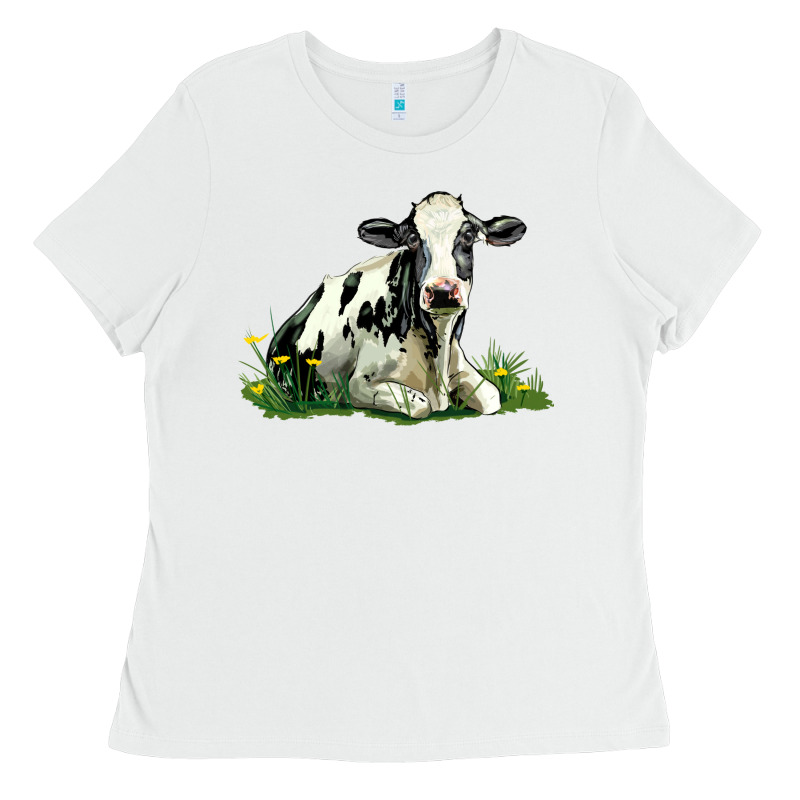 Holstein Cow Sitting Ladies Tee by LillyAllenDesigns | Teevron