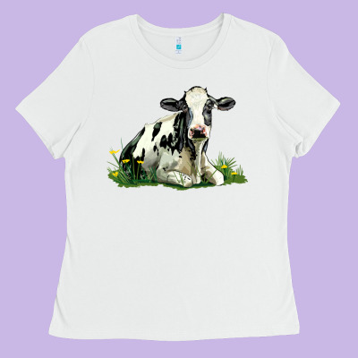 Holstein Cow Sitting Ladies Tee Designed By Lillyallendesigns