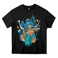 Black Winter long haired Cow Heavy Core Tee - NancyCooperArtShop
