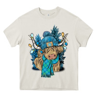 Cream Winter long haired Cow Heavy Core Tee - NancyCooperArtShop