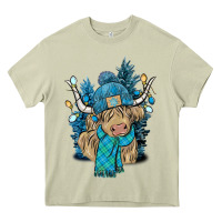 Mossy Winter long haired Cow Heavy Core Tee - NancyCooperArtShop