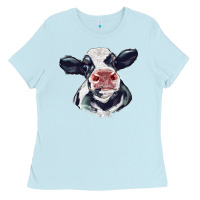 Baby Blue holstein calf face Ladies Tee - LillyAllenDesigns