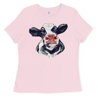 Bubblegum Pink holstein calf face Ladies Tee - LillyAllenDesigns