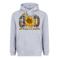 Heather Grey with god all things are possible with sunflower bbs Heavyweight Hoodie - BundleAndBundleShop