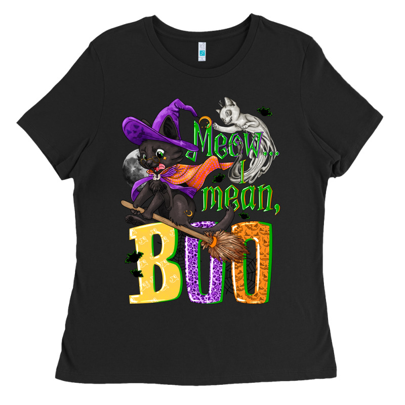 Meow I Mean, Boo Halloween Ladies Tee by NancyCooperArtShop | Teevron