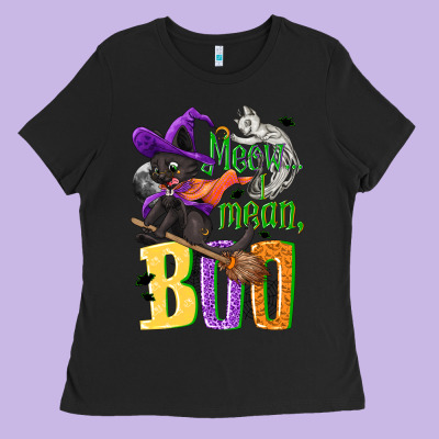 Meow I Mean, Boo Halloween Ladies Tee Designed By Nancycooperartshop