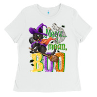 White Meow i mean, boo Halloween Ladies Tee - NancyCooperArtShop
