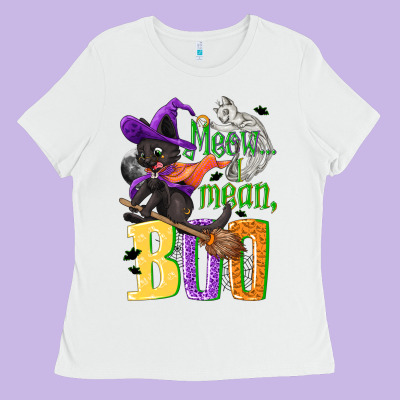 Meow I Mean, Boo Halloween Ladies Tee Designed By Nancycooperartshop