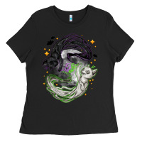 Black Magical cats ghost with moon Halloween Ladies Tee - NancyCooperArtShop