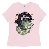 Bubblegum Pink Magical cats ghost with moon Halloween Ladies Tee - NancyCooperArtShop