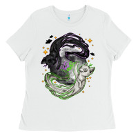 White Magical cats ghost with moon Halloween Ladies Tee - NancyCooperArtShop