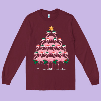 Christmas Tree Flamingo Long Sleeve Tee Designed By Bettercallsaul