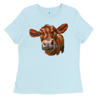 Baby Blue red angus face Ladies Tee - LillyAllenDesigns