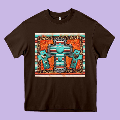 Turquoise Gemstone Crosses Heavy Core Tee Designed By Jasminsmagicworld