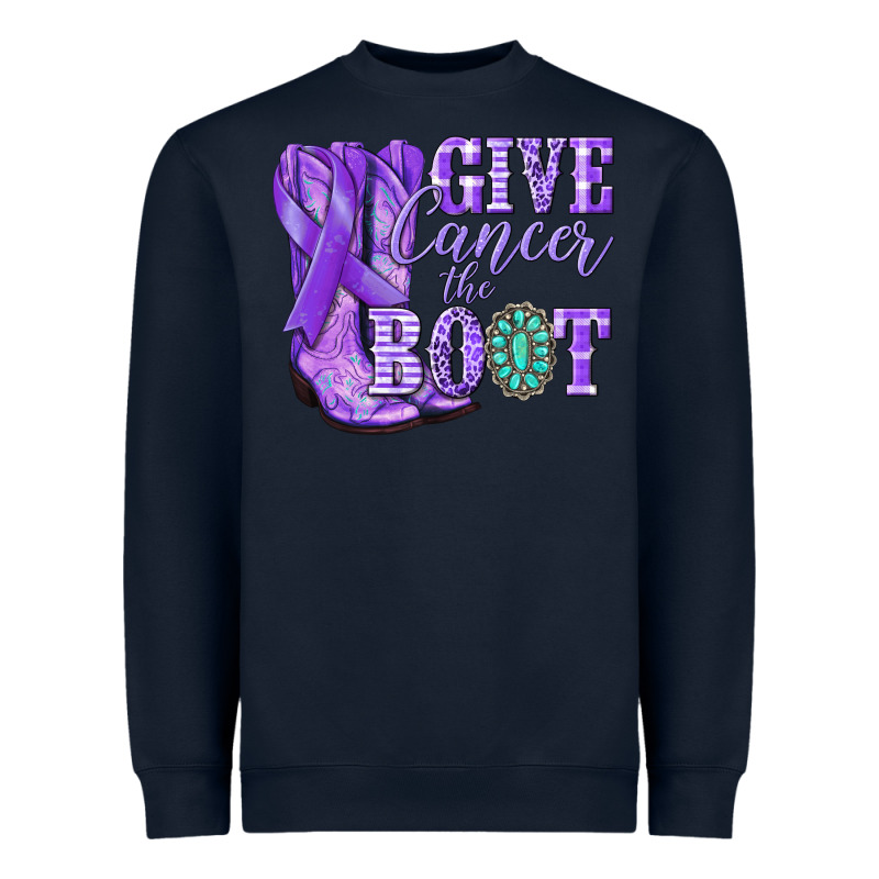 Give Cancer The Boot Purple Ribbon Heavyweight Sweatshirt by NancyCooperArtShop | Teevron