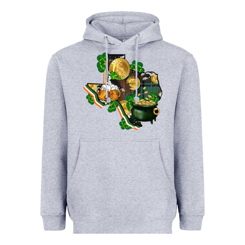 Texas Map St Patricks Day Heavyweight Hoodie by FaDigitalArtStudio | Teevron