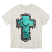 Cream turquoise gemstone cross Heavy Core Tee - Jasminsmagicworld