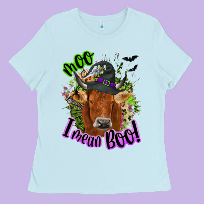 Moo I Mean Boo Cow Ladies Tee Designed By Nancycooperartshop