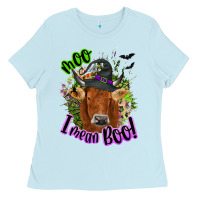 Baby Blue Moo i mean boo Cow Ladies Tee - NancyCooperArtShop