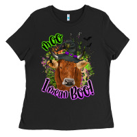Black Moo i mean boo Cow Ladies Tee - NancyCooperArtShop