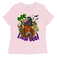 Bubblegum Pink Moo i mean boo Cow Ladies Tee - NancyCooperArtShop