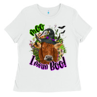 White Moo i mean boo Cow Ladies Tee - NancyCooperArtShop