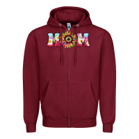 Burgundy Tie dye sunflower Mom Mother's Day Zipper Hoodie - HowdyJamesFarm