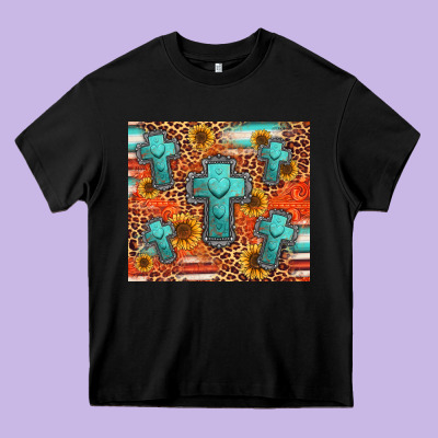 Turquoise Cross Pattern Heavy Core Tee Designed By Jasminsmagicworld