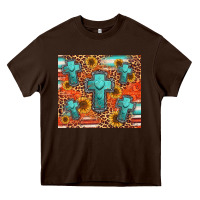 Chocolate Brown turquoise cross pattern Heavy Core Tee - Jasminsmagicworld