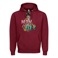 Burgundy Mom life with skull Mother's Day Zipper Hoodie - CowGirlArtShop