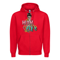 Red Mom life with skull Mother's Day Zipper Hoodie - CowGirlArtShop