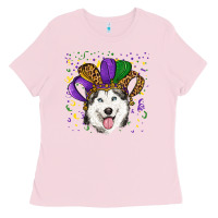Bubblegum Pink mardi gras hat husky Ladies Tee - RanaPortraitStore