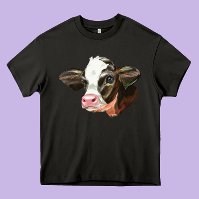 Holstein Calf Face Heavy Core Tee Designed By Lillyallendesigns