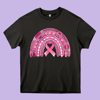 Breast Cancer Awareness Rainbow Heavy Core Tee Designed By Jasminsmagicworld