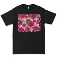 Black pink rose leopard background Premium Tee - JahusDesignShop