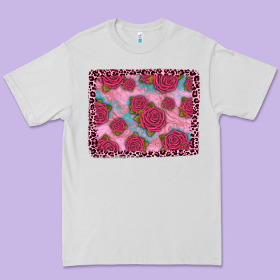 Pink Rose Leopard Background Premium Tee Designed By Jahusdesignshop