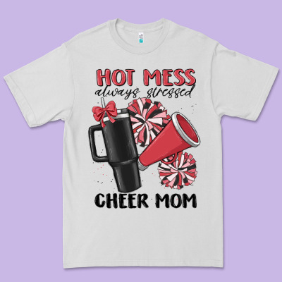 Hot Mess Always Stressed Cheer Mom Premium Tee Designed By Maliassmallbusiness