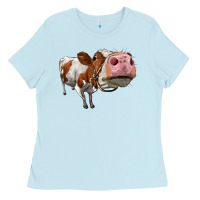 Baby Blue cute simmental cow Ladies Tee - LillyAllenDesigns