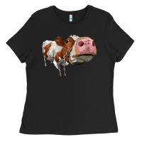 Black cute simmental cow Ladies Tee - LillyAllenDesigns