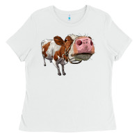 White cute simmental cow Ladies Tee - LillyAllenDesigns