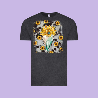 Cowhide Sunflower Gemstone Bull Skull Vintage Tee Designed By Jahusdesignshop