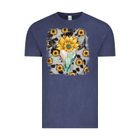 Vintage Denim cowhide sunflower gemstone bull skull Vintage Tee - JahusDesignShop