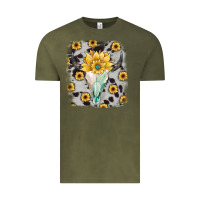 Vintage Olive cowhide sunflower gemstone bull skull Vintage Tee - JahusDesignShop