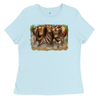 Baby Blue 3 red angus bulls Ladies Tee - LillyAllenDesigns