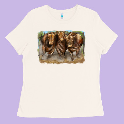 3 Red Angus Bulls Ladies Tee Designed By Lillyallendesigns