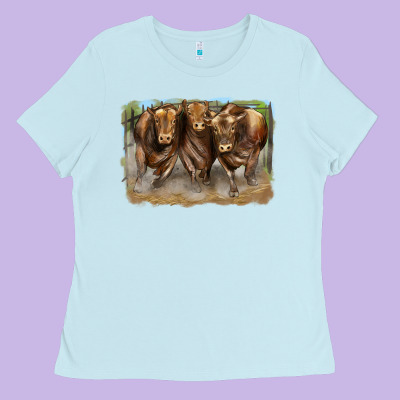 3 Red Angus Bulls Ladies Tee Designed By Lillyallendesigns