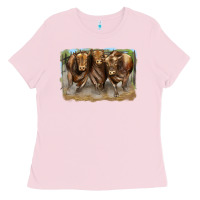Bubblegum Pink 3 red angus bulls Ladies Tee - LillyAllenDesigns