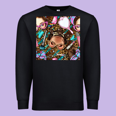 Hairdresser Messy Bun Hand Mirror And Scissors With Leopard And Tiger  Premium Sweatshirt Designed By Bundleandbundleshop