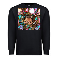 Black hairdresser messy bun hand mirror and scissors with leopard and tiger  Premium Sweatshirt - BundleAndBundleShop